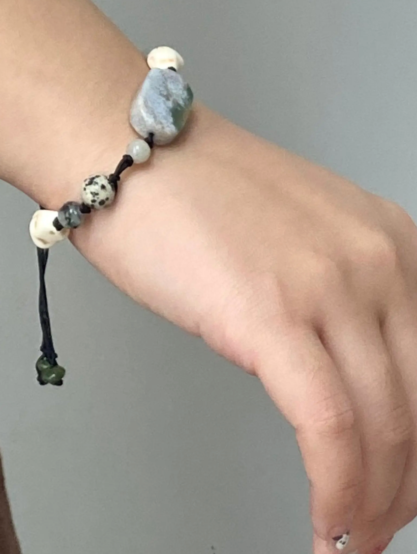 [Chinoiserie]Mountain Green Beaded Braided Bracelet
