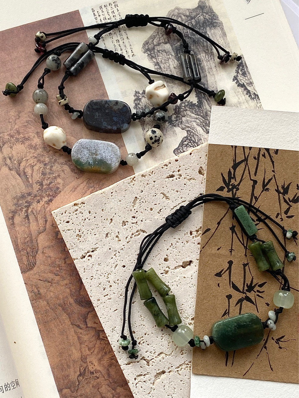 [Chinoiserie]Mountain Green Beaded Braided Bracelet