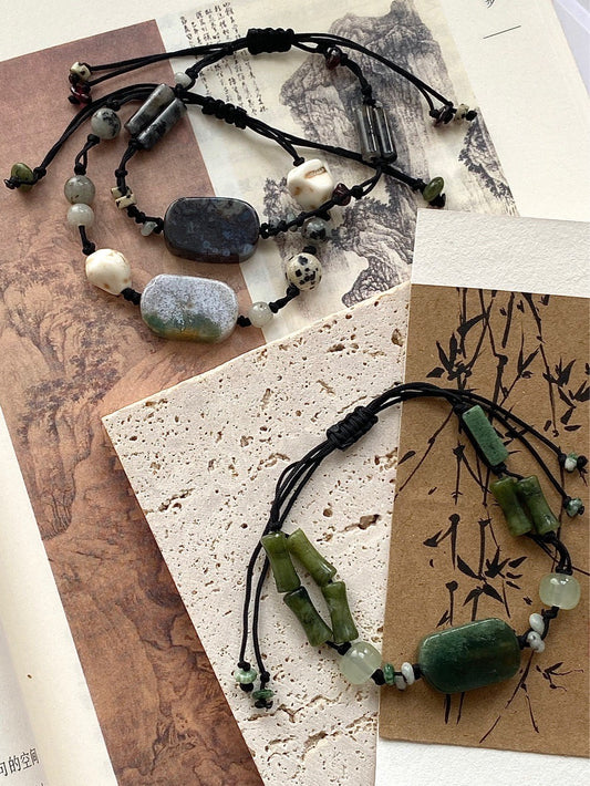 [Chinoiserie]Mountain Green Beaded Braided Bracelet
