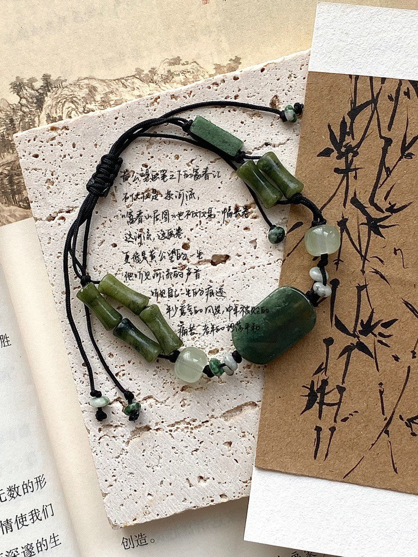 [Chinoiserie]Mountain Green Beaded Braided Bracelet