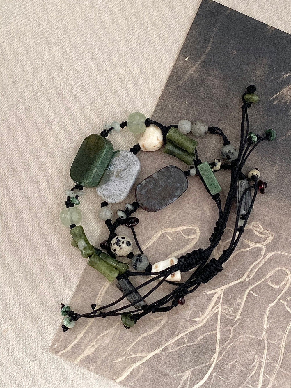 [Chinoiserie]Mountain Green Beaded Braided Bracelet