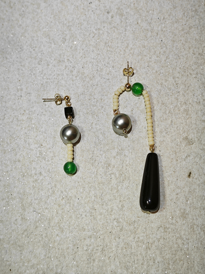 「Chinoiserie」Natural Agate Pearl Dangle Earrings