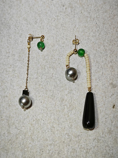 「Chinoiserie」Natural Agate Pearl Dangle Earrings