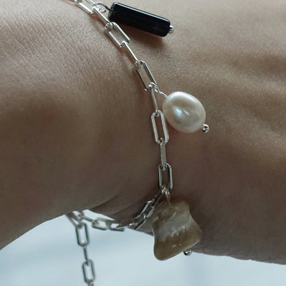 「Chinoiserie」Natural Black Agate Pearl Bracelet
