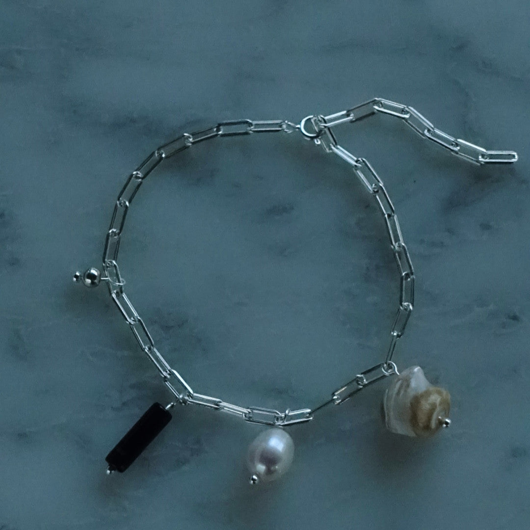 「Chinoiserie」Natural Black Agate Pearl Bracelet