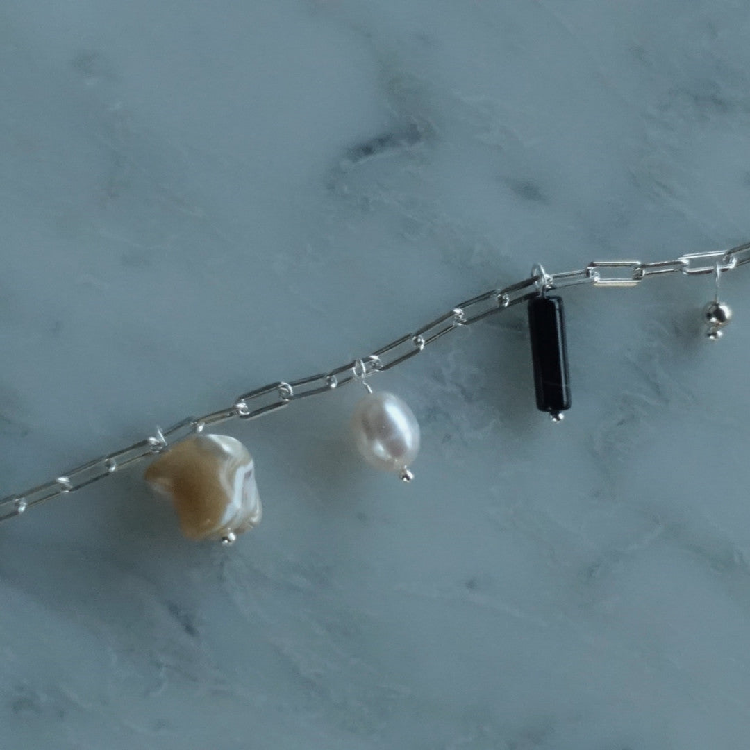 「Chinoiserie」Natural Black Agate Pearl Bracelet