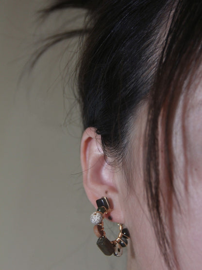 「Chinoiserie」Natural Bodhi Seeds Hoop Earrings