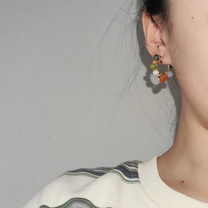 「Chinoiserie」Natural Jade Colorful Hoop Earrings
