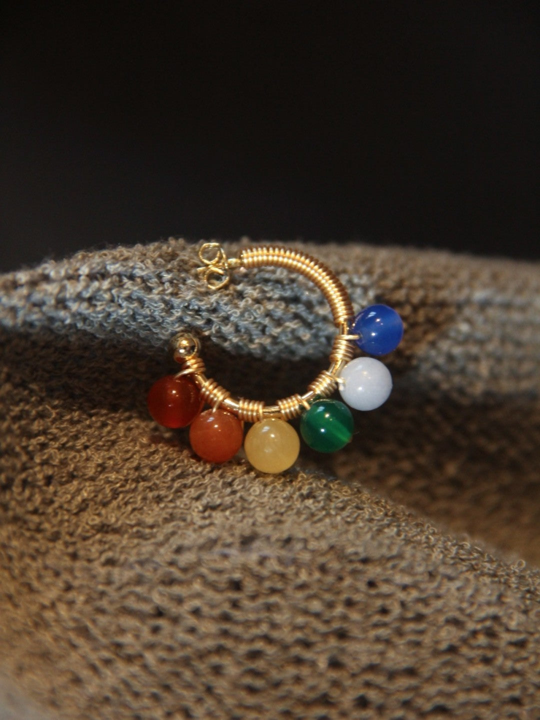 「Chinoiserie」Natural Jade Colorful Hoop Earrings