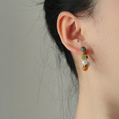 「Chinoiserie」Natural Jade Colorful Hoop Earrings
