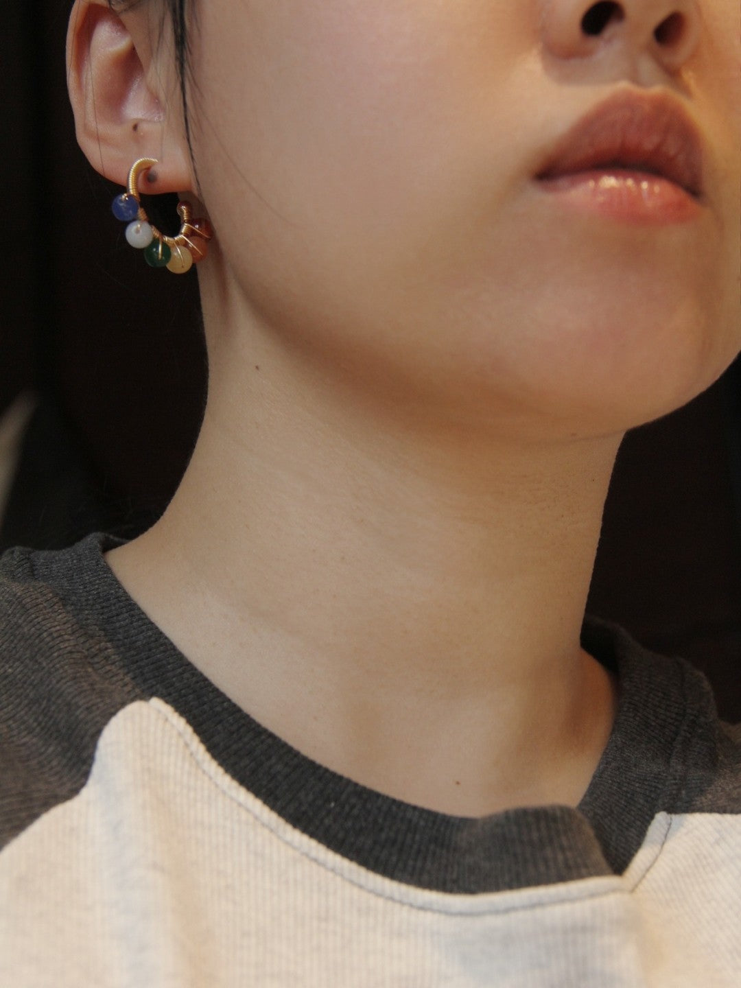 「Chinoiserie」Natural Jade Colorful Hoop Earrings