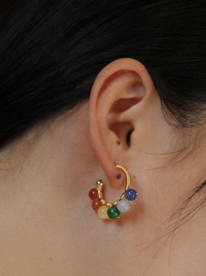 「Chinoiserie」Natural Jade Colorful Hoop Earrings
