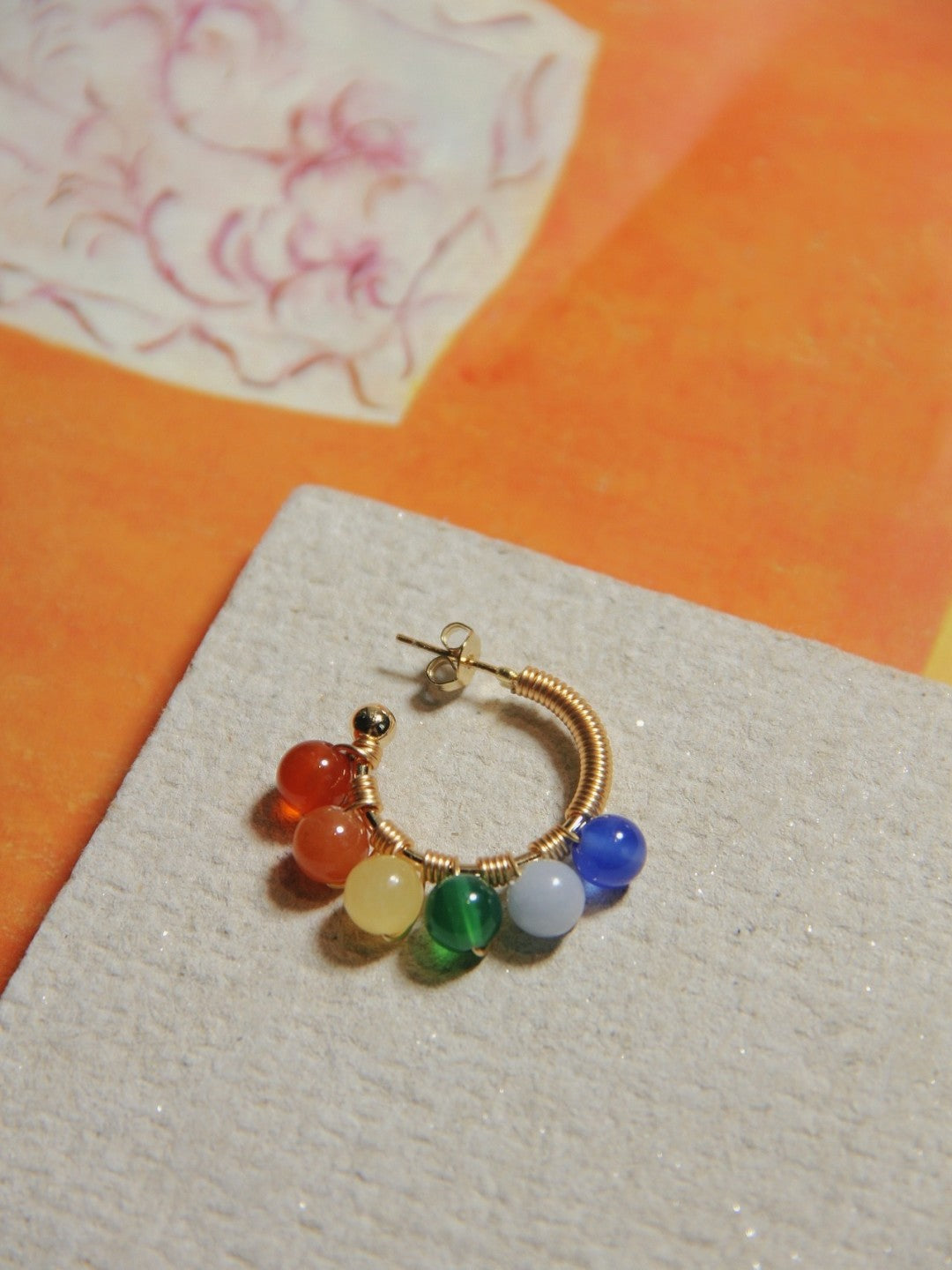 「Chinoiserie」Natural Jade Colorful Hoop Earrings