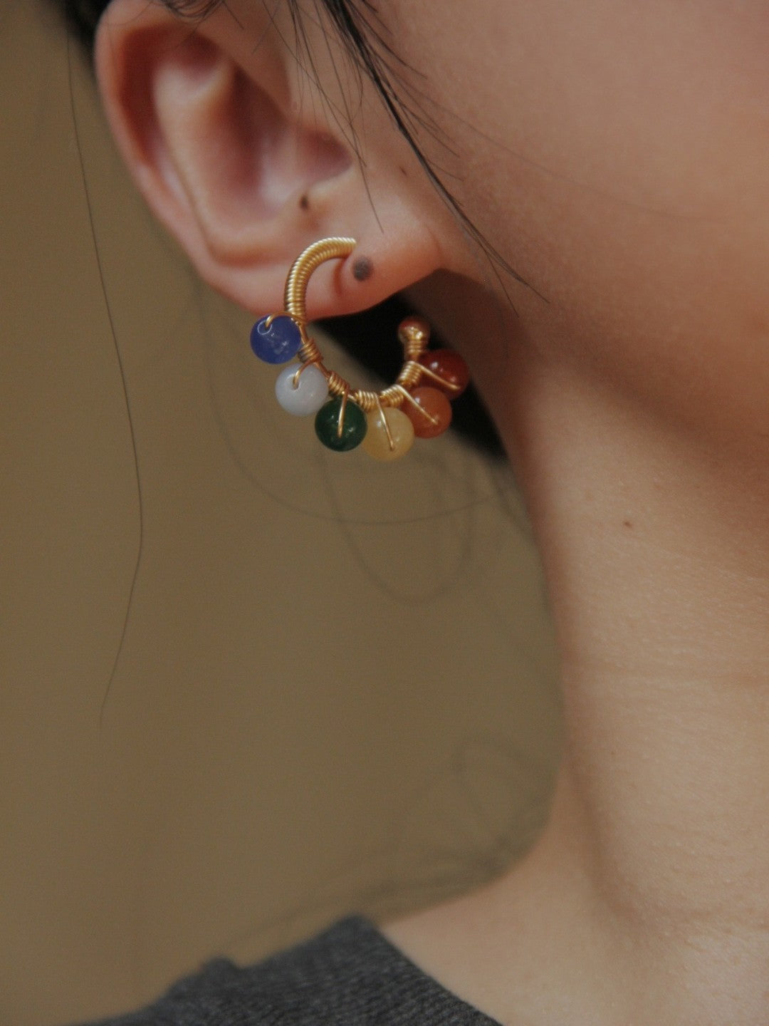 「Chinoiserie」Natural Jade Colorful Hoop Earrings