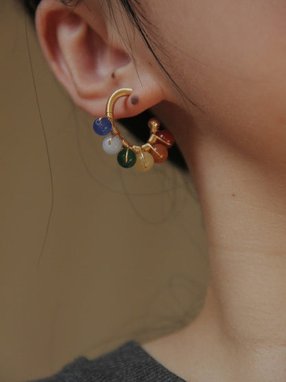 「Chinoiserie」Natural Jade Colorful Hoop Earrings