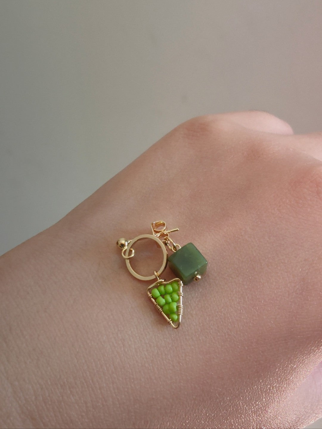 Triangular Jade Ring 「Chinoiserie」Natural Jade Green Triangle Earrings | Jewelry | Three Fleas