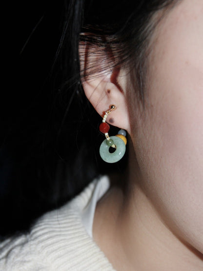 「Chinoiserie」Natural Jade Hoop Earrings