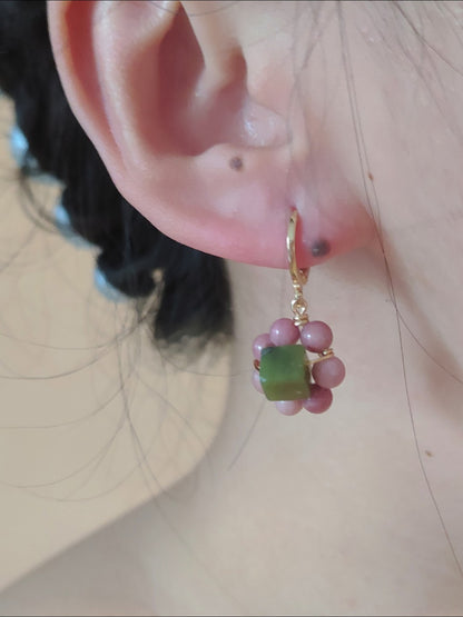 「Chinoiserie」Natural Jade Huggies Earrings