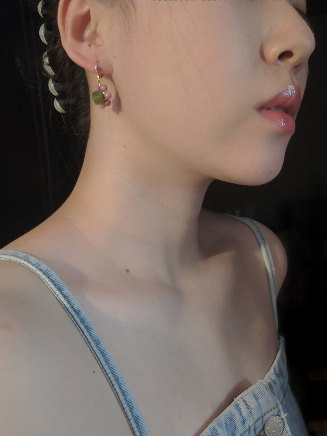 「Chinoiserie」Natural Jade Huggies Earrings