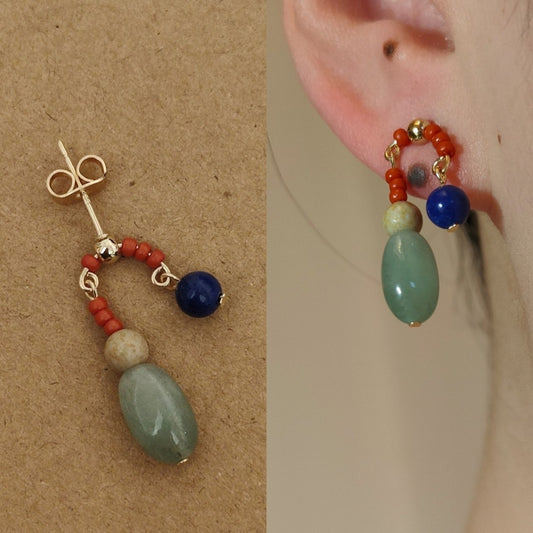 「Chinoiserie」Natural Jade Lazuli Dangle Earrings