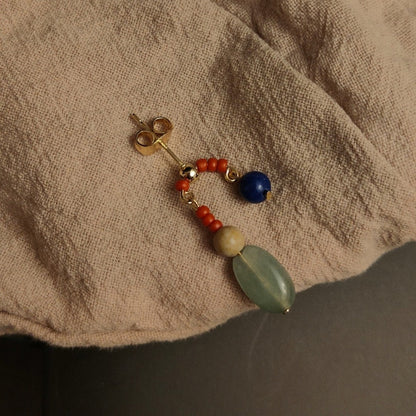 「Chinoiserie」Natural Jade Lazuli Dangle Earrings