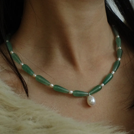 「Chinoiserie」Natural Jade Pearl Beaded Necklace