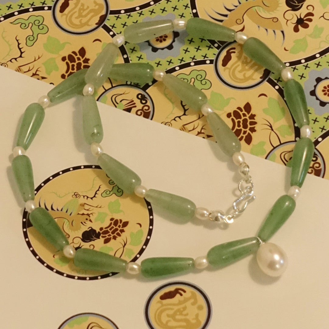 「Chinoiserie」Natural Jade Pearl Beaded Necklace