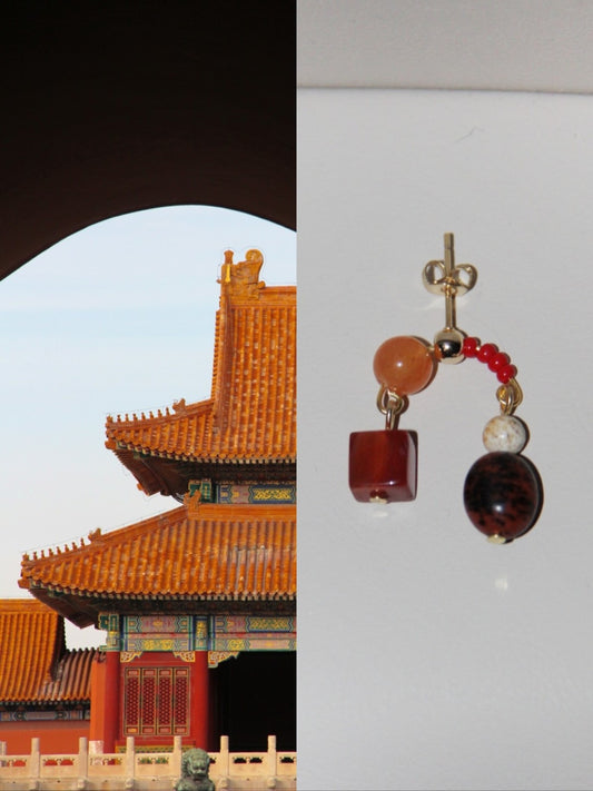 「Chinoiserie」Natural Jade Red Earrings