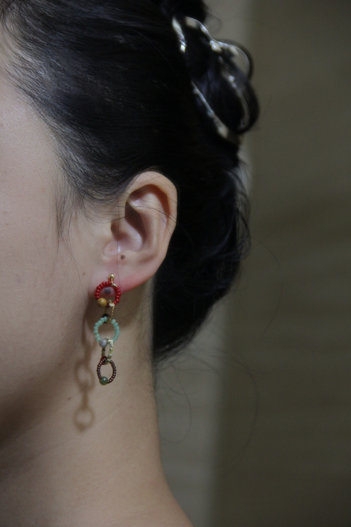 「Chinoiserie」Natural Jade Red Earrings