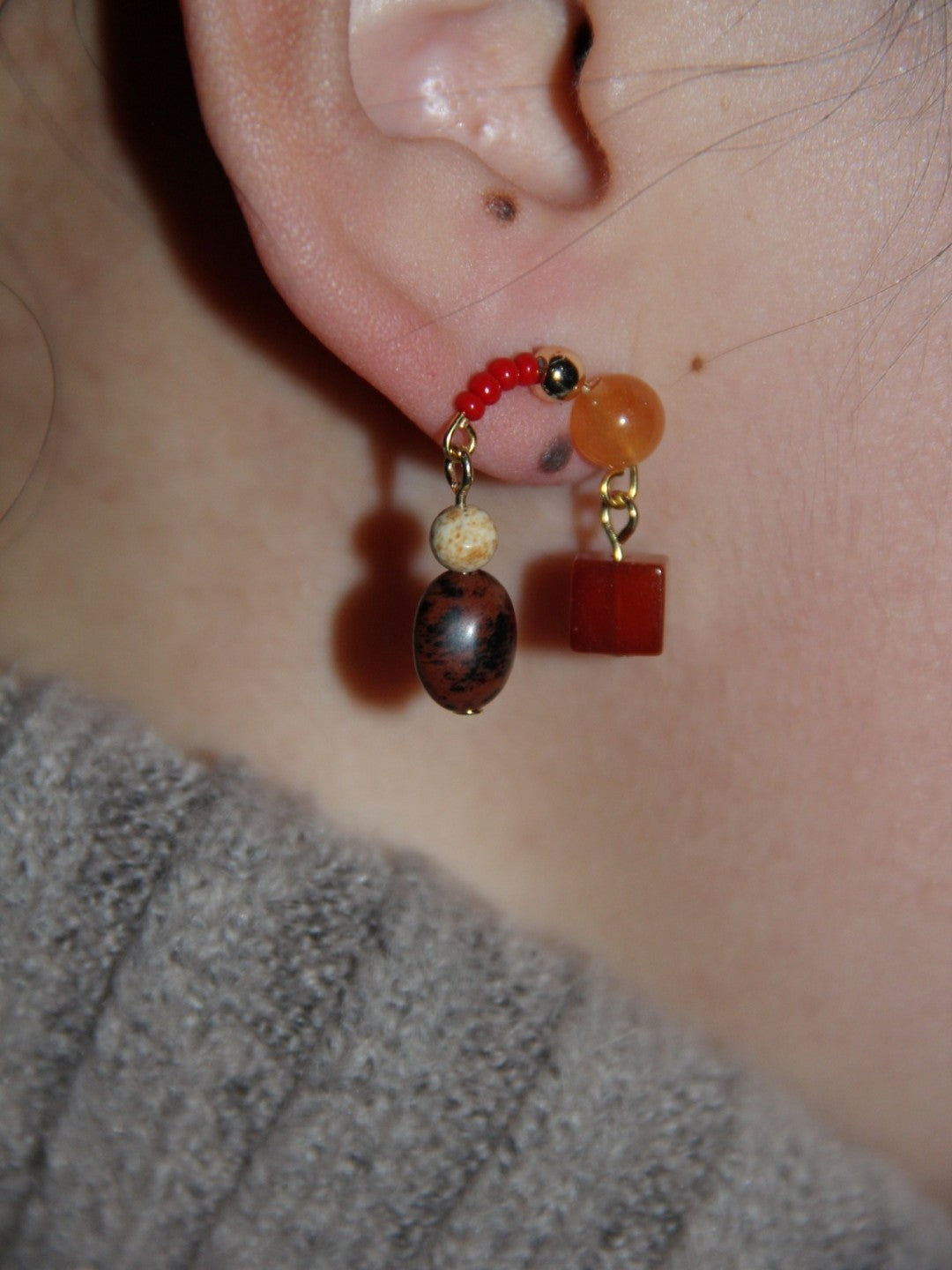 「Chinoiserie」Natural Jade Red Earrings