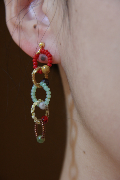 「Chinoiserie」Natural Jade Red Earrings