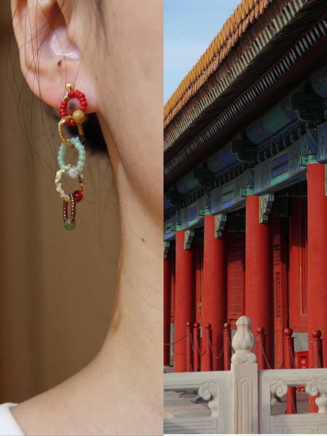 「Chinoiserie」Natural Jade Red Earrings