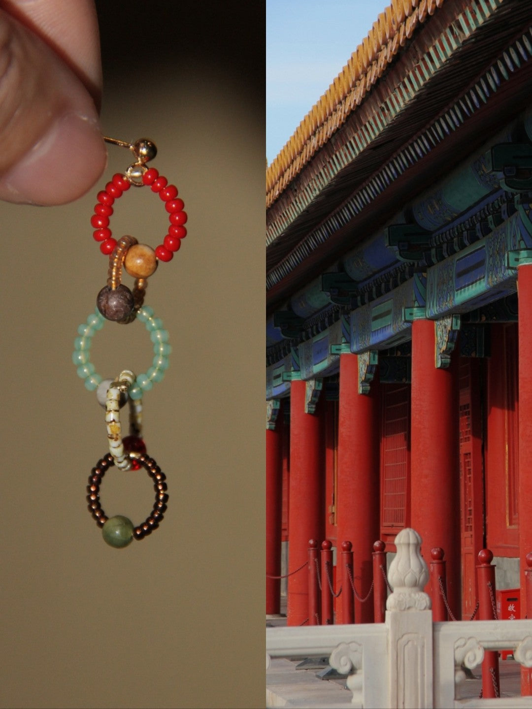 「Chinoiserie」Natural Jade Red Earrings