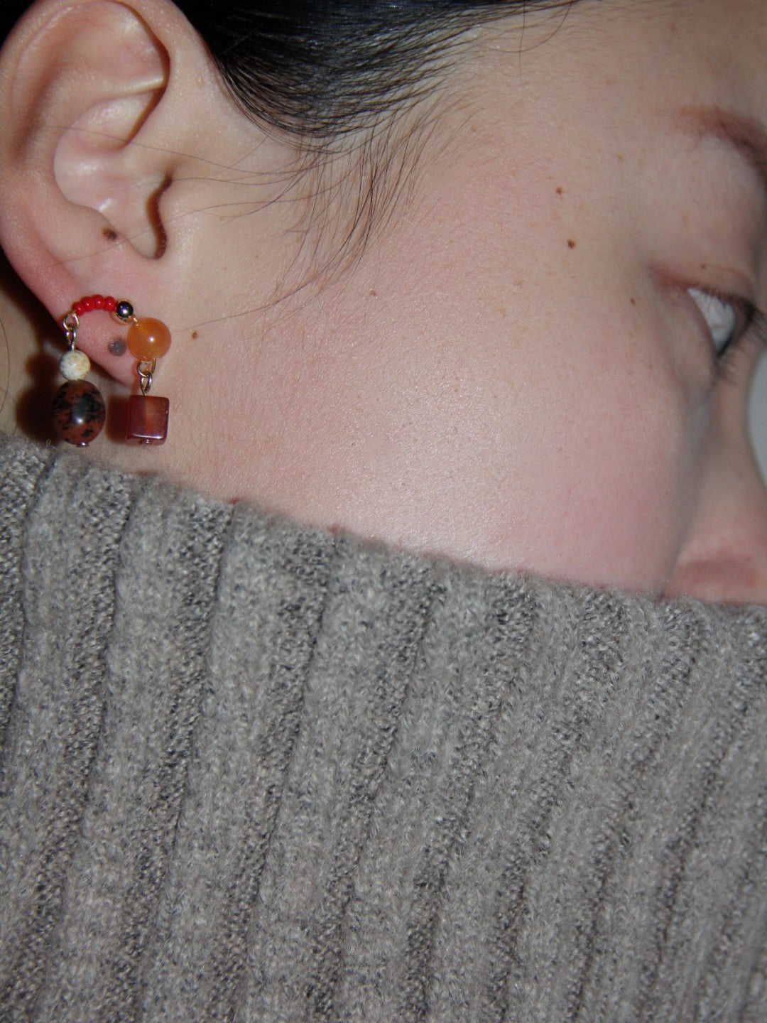 「Chinoiserie」Natural Jade Red Earrings