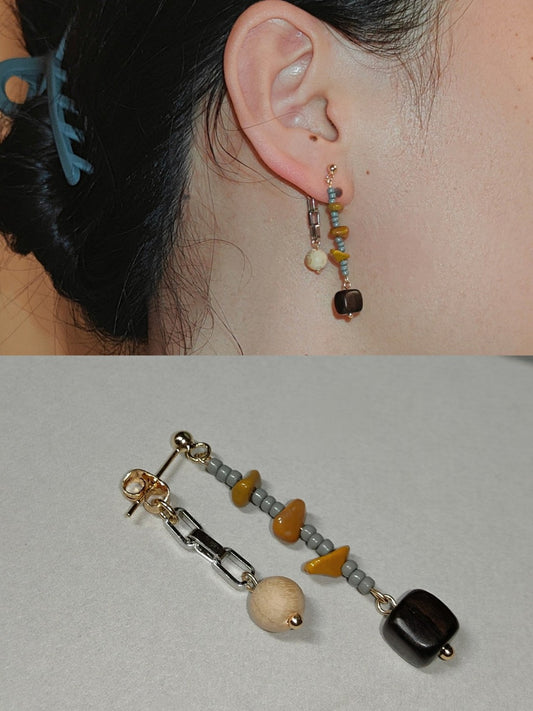 「Chinoiserie」Natural Jade Sandalwood Dangle Earrings