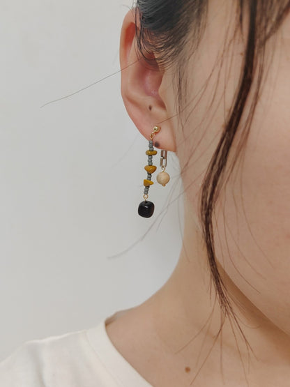 「Chinoiserie」Natural Jade Sandalwood Dangle Earrings