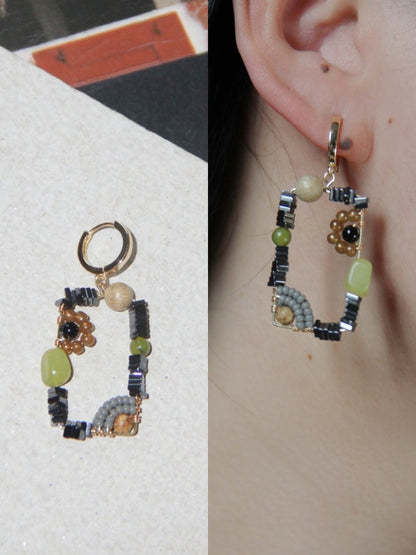 「Chinoiserie」Natural Jade Square Earrings