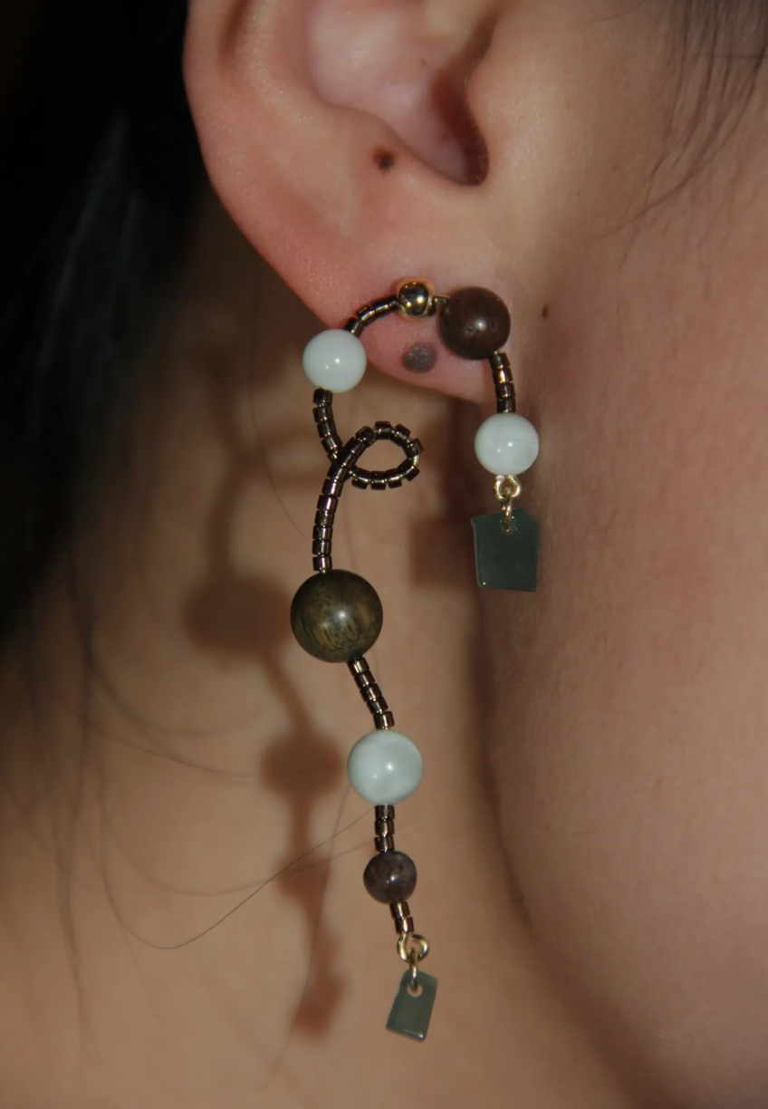 「Chinoiserie」Natural Jade Vine Beaded Earrings