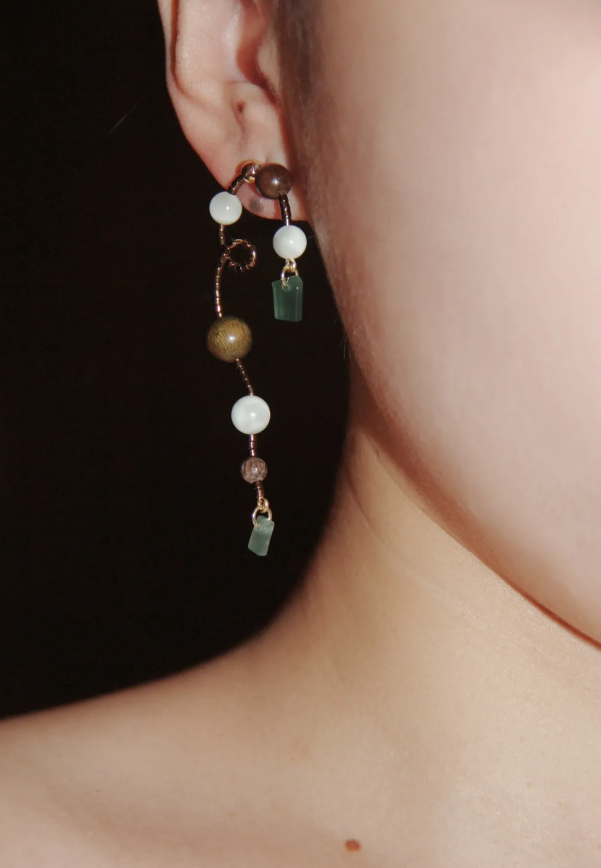 「Chinoiserie」Natural Jade Vine Beaded Earrings