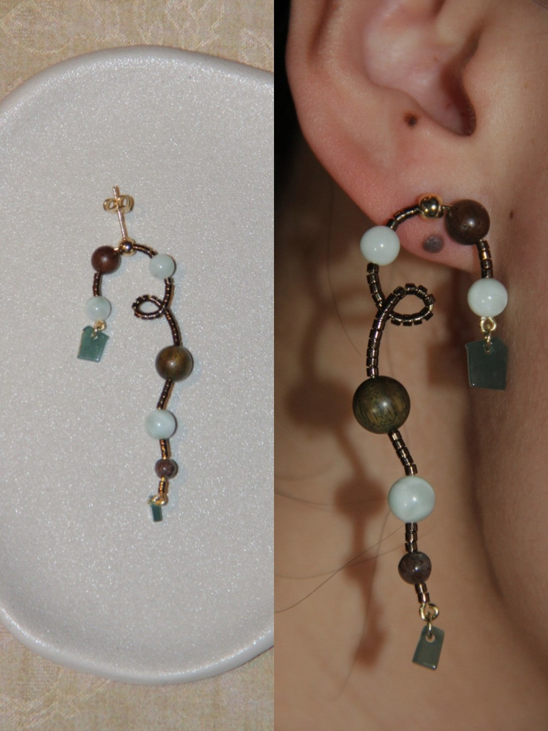 「Chinoiserie」Natural Jade Vine Beaded Earrings