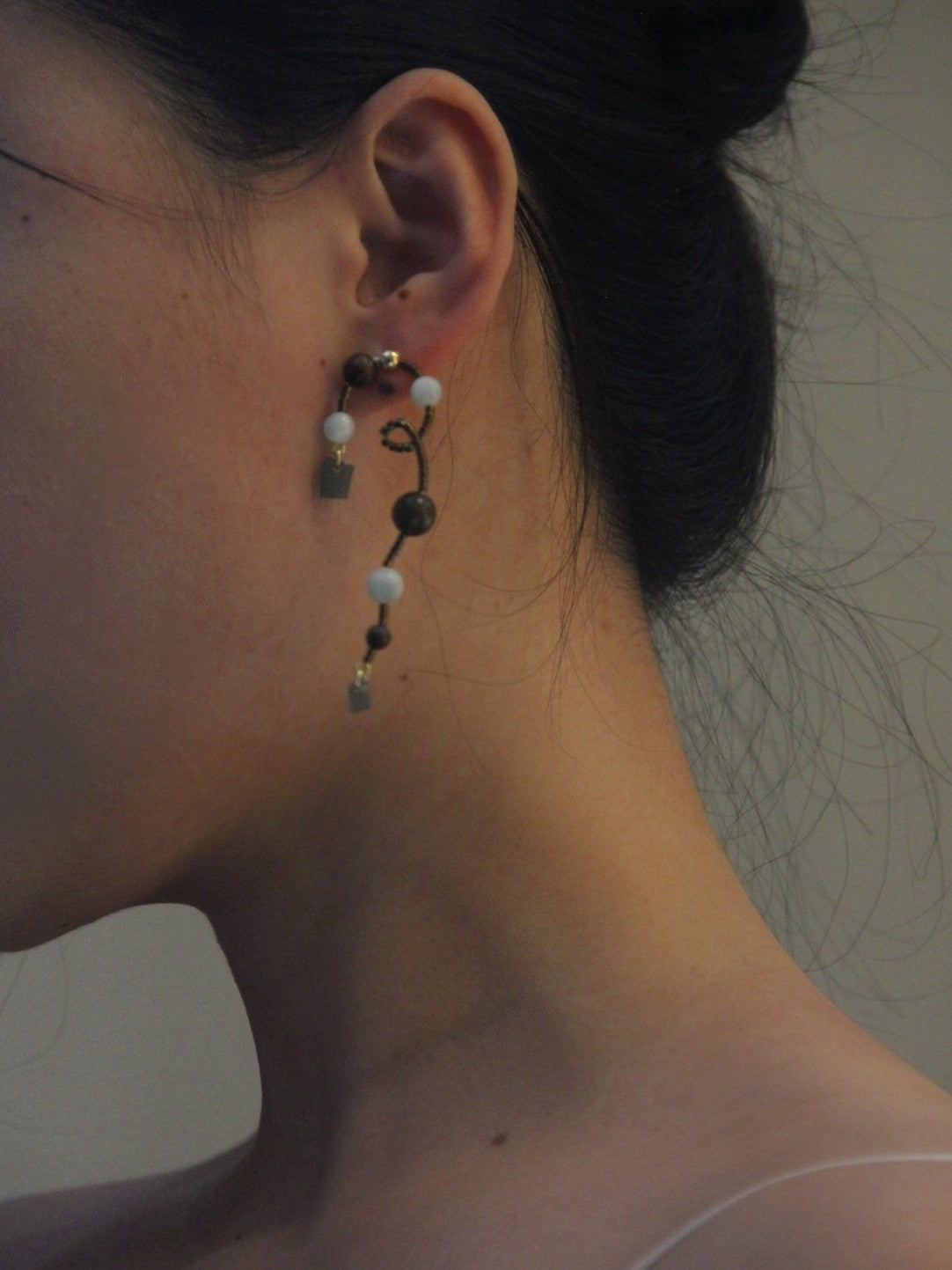 「Chinoiserie」Natural Jade Vine Beaded Earrings