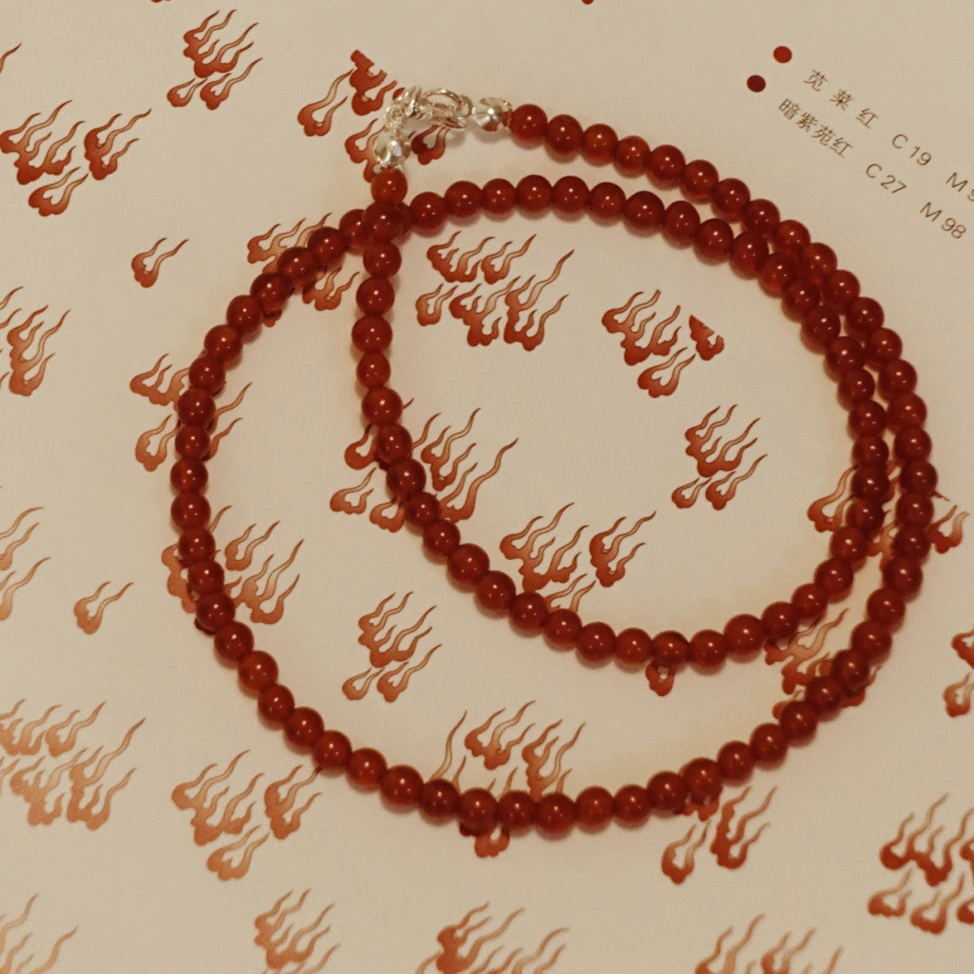 「Chinoiserie」Natural Red Agate Beaded Necklace