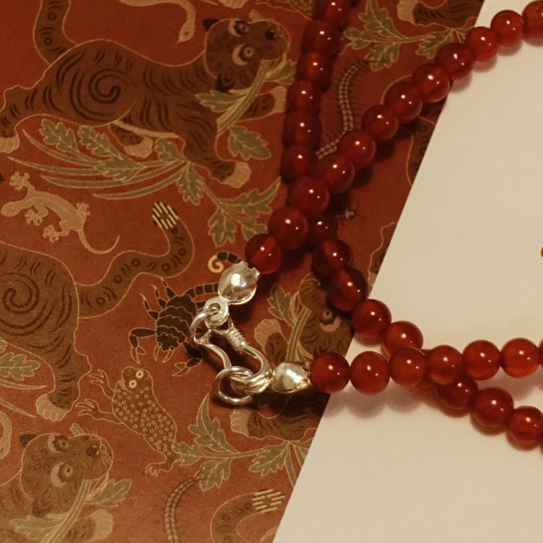 「Chinoiserie」Natural Red Agate Beaded Necklace