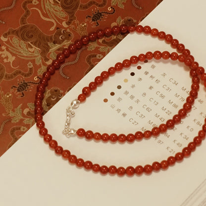 「Chinoiserie」Natural Red Agate Beaded Necklace