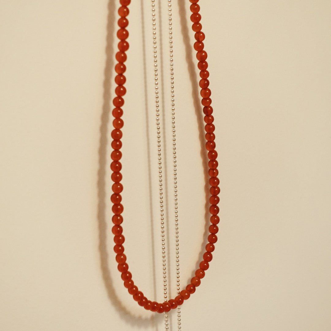 「Chinoiserie」Natural Red Agate Beaded Necklace