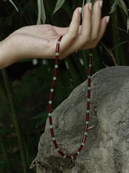 「Chinoiserie」Natural Red Agate Chalcedony Beaded Necklace