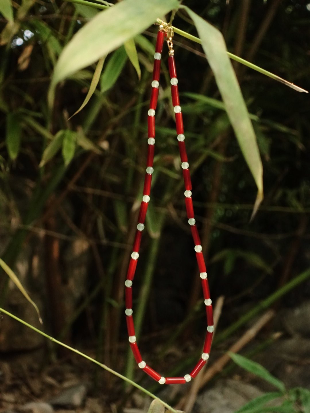 「Chinoiserie」Natural Red Agate Chalcedony Beaded Necklace