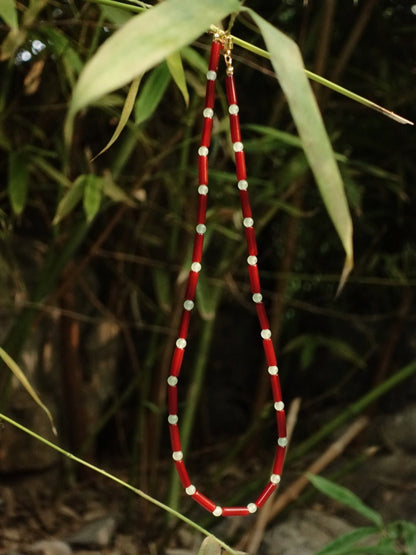 「Chinoiserie」Natural Red Agate Chalcedony Beaded Necklace
