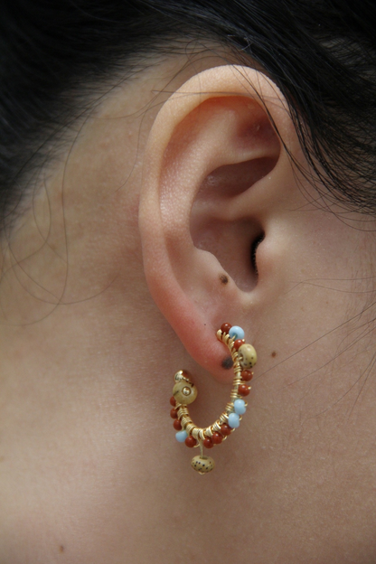 「Chinoiserie」Natural Red Agate Hoop Earrings