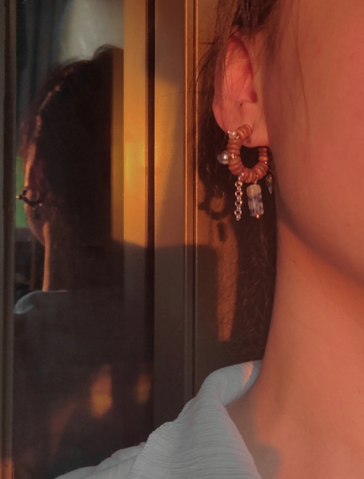 「Chinoiserie」Natural Sandalwood Beaded Hoop Earrings